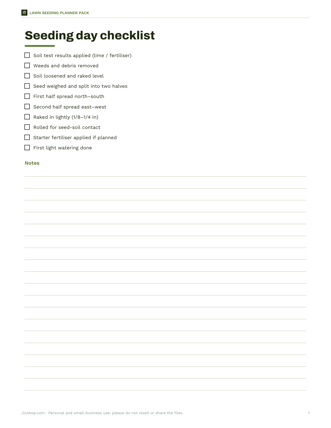 Preview of the first page of Seeding checklist