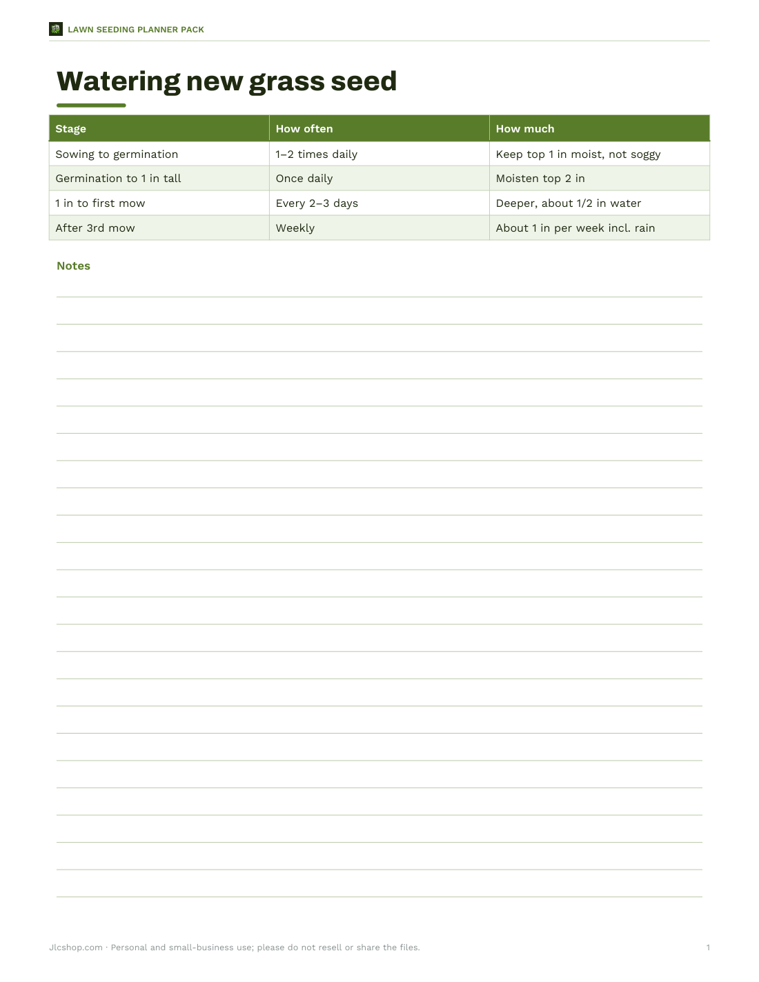 Preview of the first page of Watering schedule