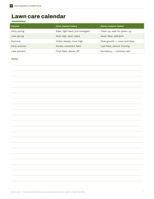 Preview of Printable Lawn Care Calendar