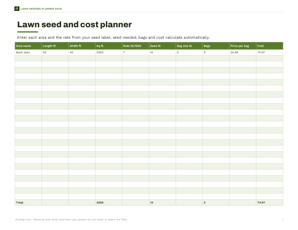 Preview of Printable Grass Seed Calculator