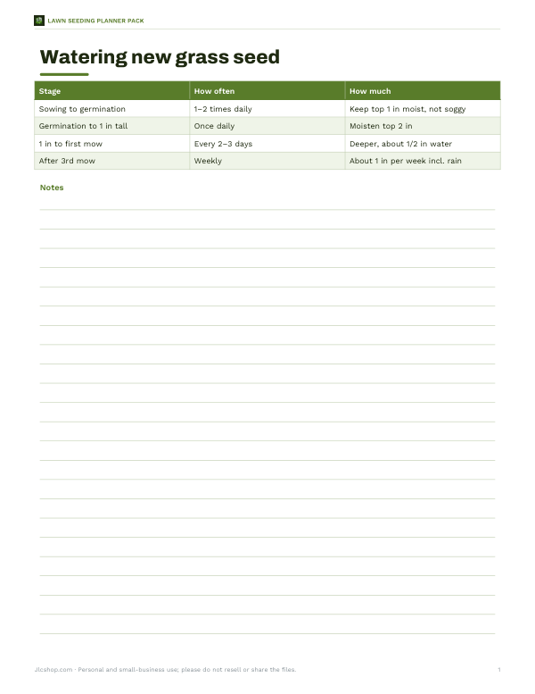 Preview of Printable Watering Schedule for New Grass Seed